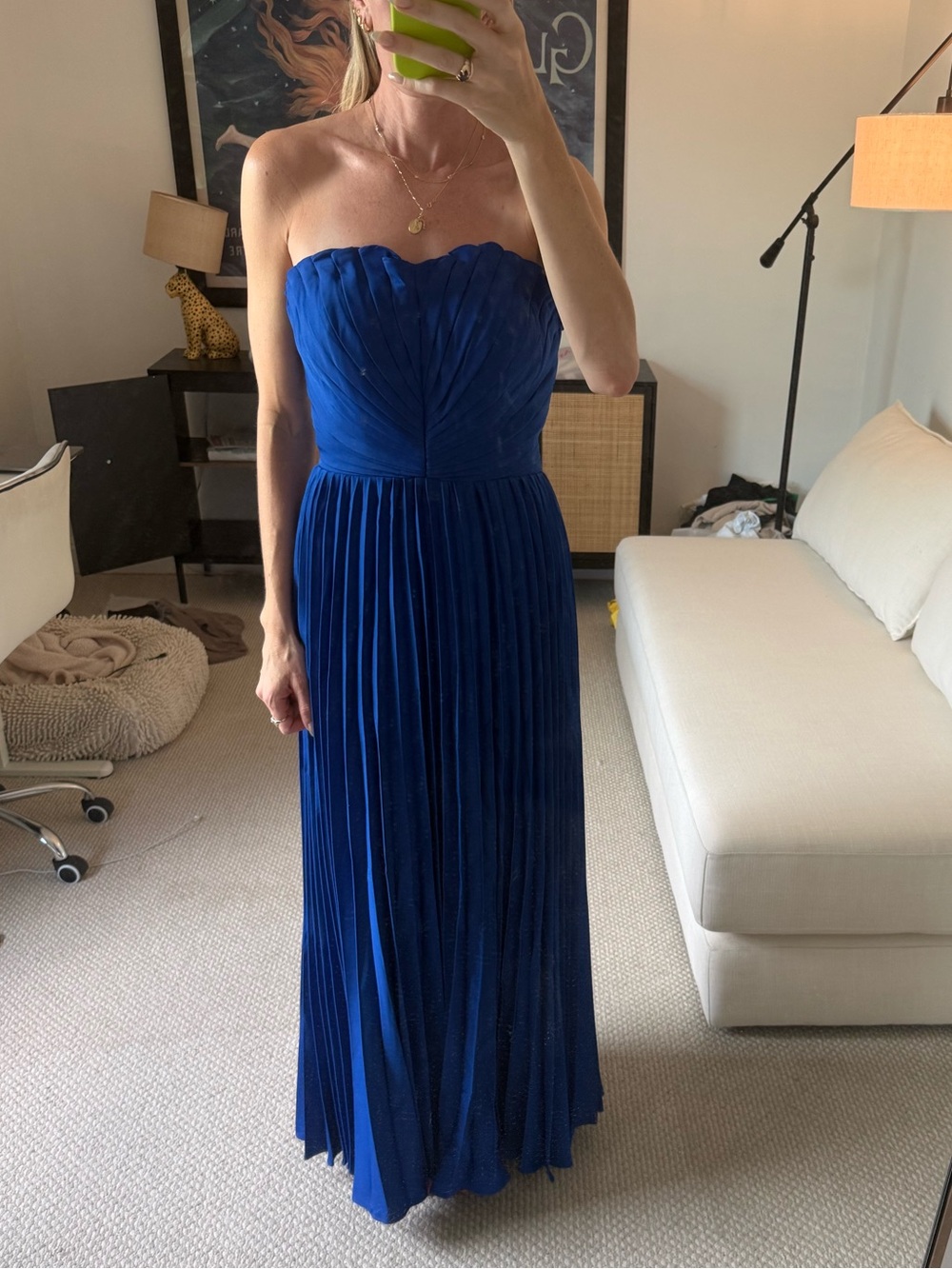 Strapless Pleated Maxi Dress in Cobalt Blue
